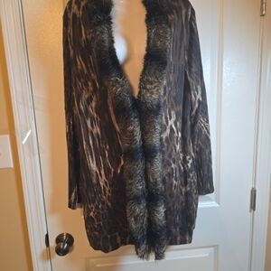 Rare Alberto Makali NY Paris faux fur Cardigan sweater XL
